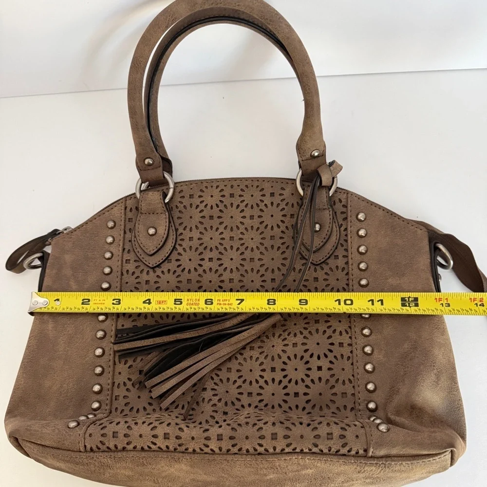 Bueno Satchel Crossbody Bag Brown Studded Purse Shoulder Bag